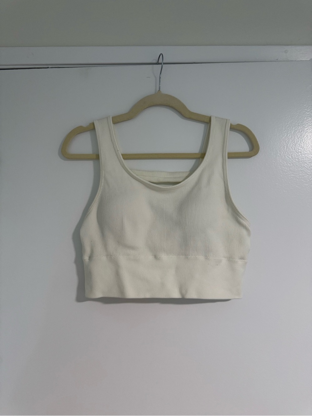 Ribbed Scoop Crop Tank in Cream